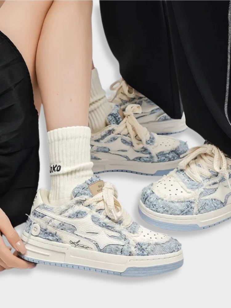 FUZZY WHITE AND BLUE SNEAKERS Y2K STYLE BLUE Y2K SNEAKERS