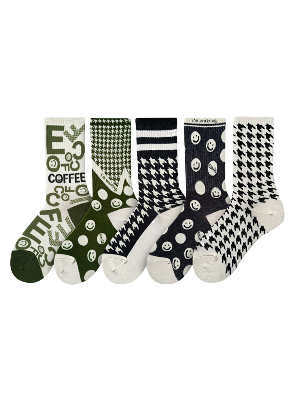 GENDER NEUTRAL COTTON BLEND BLACK SOCKS WITH WHITE SMILEY FACES
