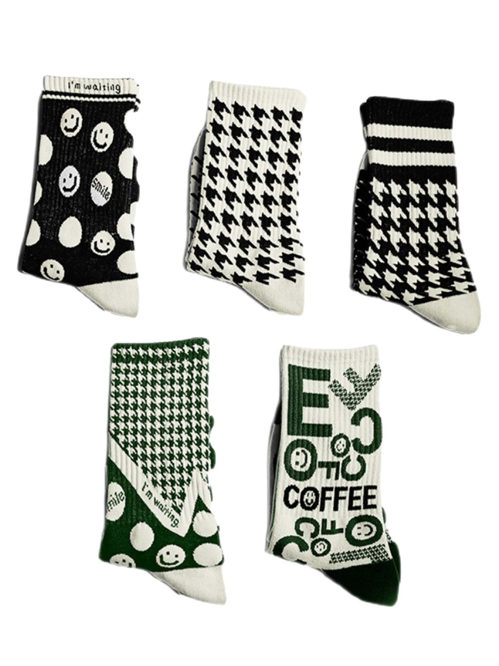 GENDER NEUTRAL COTTON BLEND BLACK SOCKS WITH WHITE SMILEY FACES
