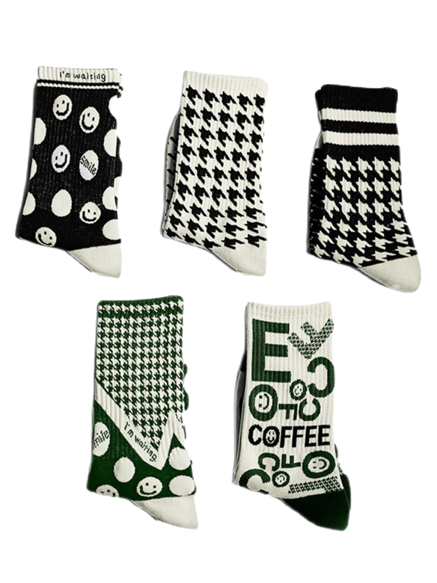GENDER NEUTRAL COTTON BLEND BLACK SOCKS WITH WHITE SMILEY FACES
