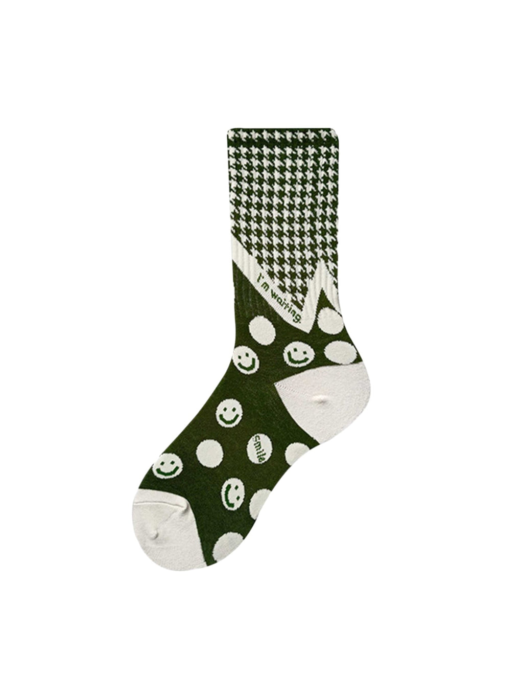 GENDER NEUTRAL COTTON BLEND BLACK SOCKS WITH WHITE SMILEY FACES