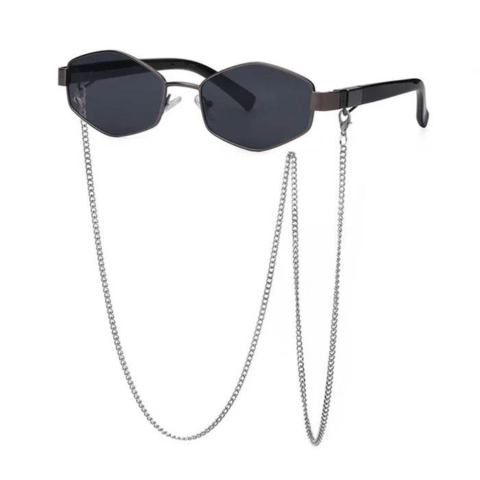 GEOMETRIC SUNGLASSES WITH GOLD CHAIN ACCESSORIES