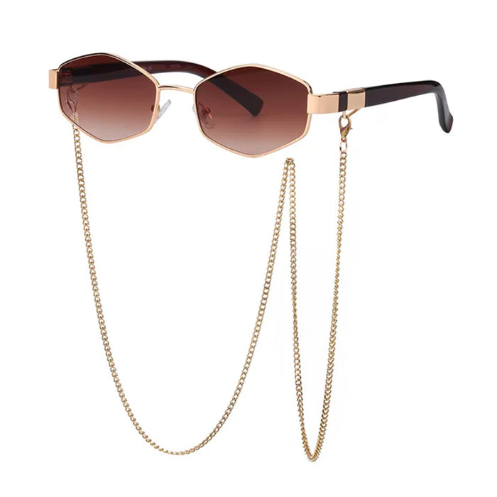 GEOMETRIC SUNGLASSES WITH GOLD CHAIN ACCESSORIES