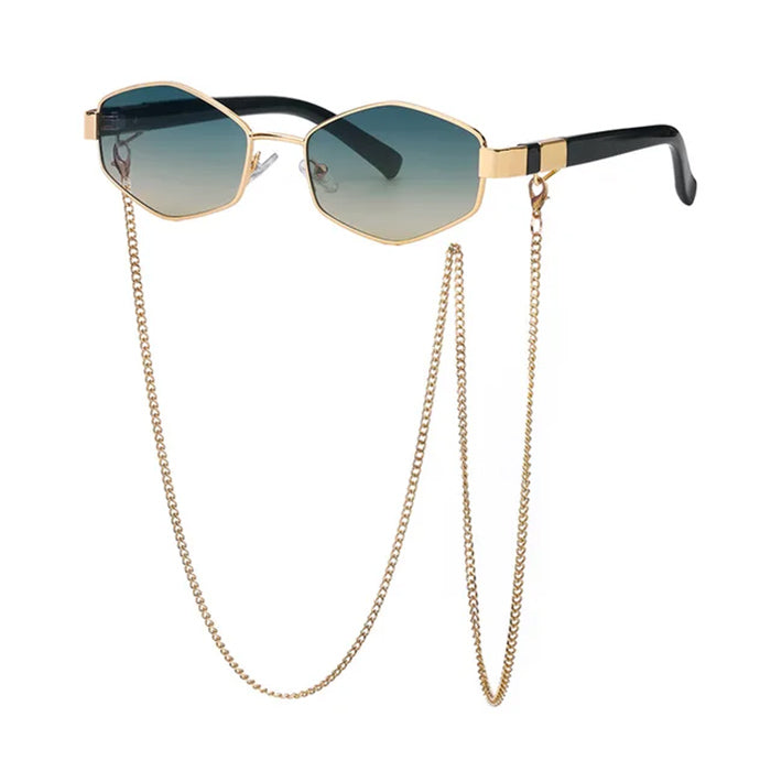 GEOMETRIC SUNGLASSES WITH GOLD CHAIN ACCESSORIES
