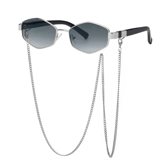 GEOMETRIC SUNGLASSES WITH GOLD CHAIN ACCESSORIES