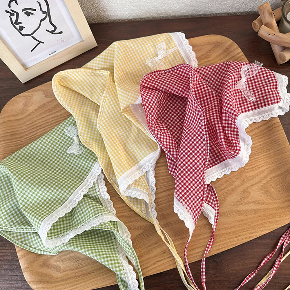 GINGHAM BONNET WITH ADJUSTABLE TIE STRAPS