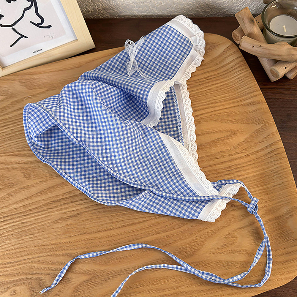 GINGHAM BONNET WITH ADJUSTABLE TIE STRAPS