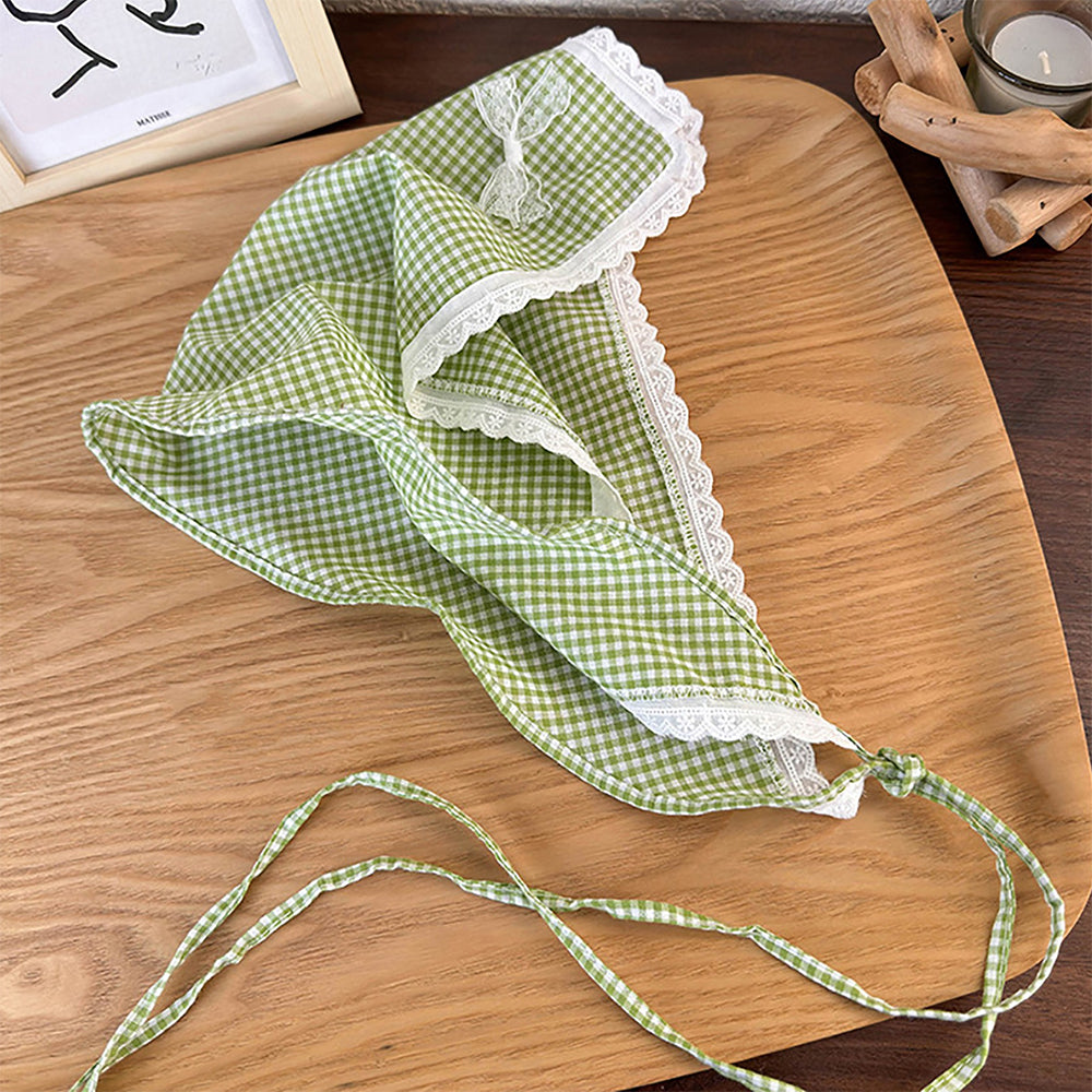 GINGHAM BONNET WITH ADJUSTABLE TIE STRAPS