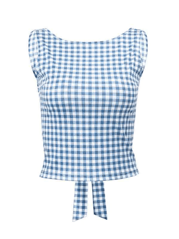 GINGHAM TANK TOP WITH ROUND NECK AND SLIM FIT