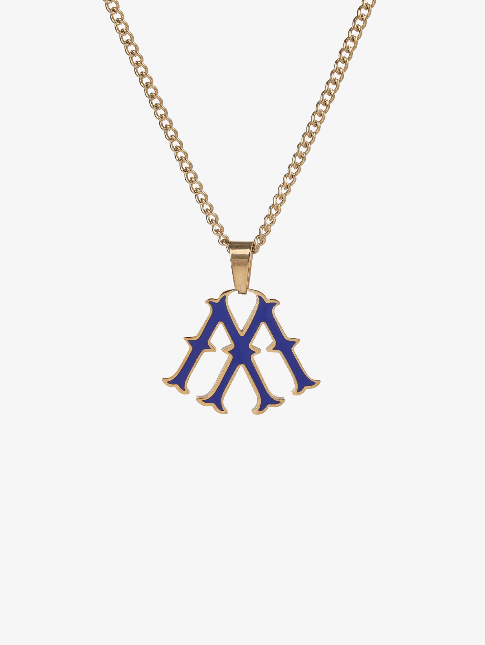 GOLD CHAIN NECKLACE WITH BLUE LETTER PENDANT 18K GOLD PLATING
