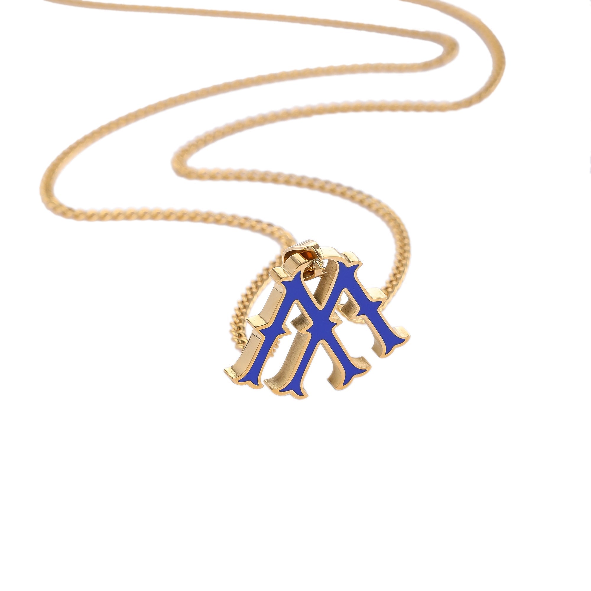 GOLD CHAIN NECKLACE WITH BLUE LETTER PENDANT 18K GOLD PLATING