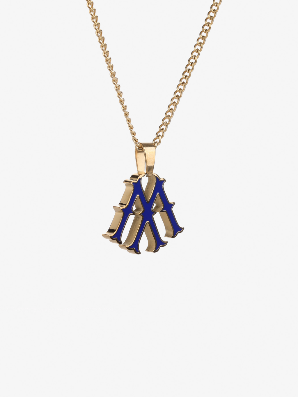 GOLD CHAIN NECKLACE WITH BLUE LETTER PENDANT 18K GOLD PLATING