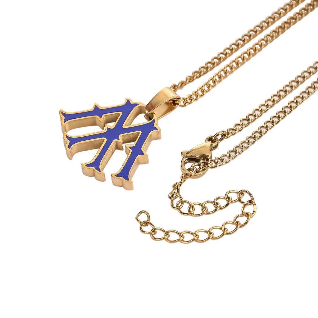 GOLD CHAIN NECKLACE WITH BLUE LETTER PENDANT 18K GOLD PLATING