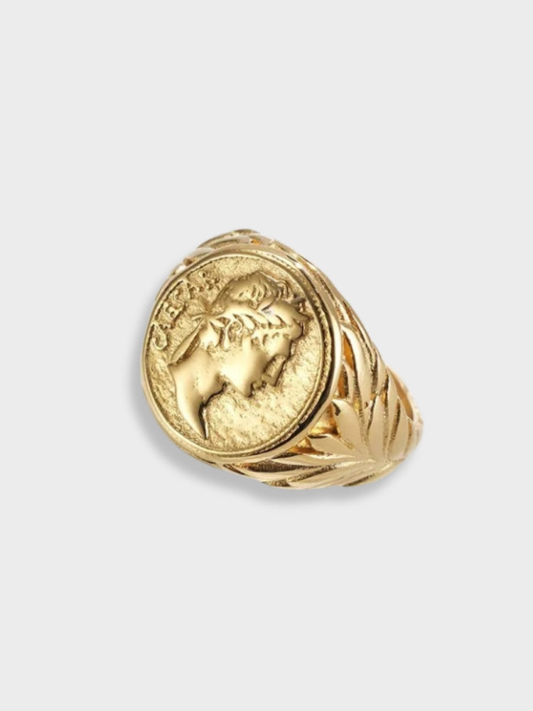 GOLD COIN RING VINTAGE CAESAR EXQUISITE VINTAGE DESIGN