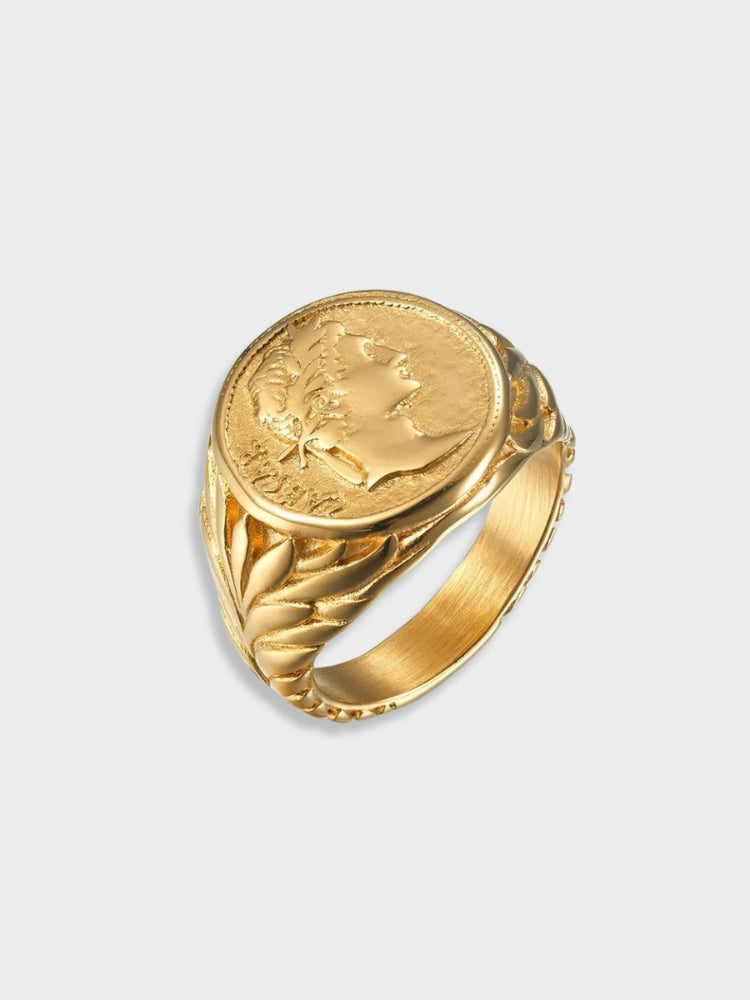 GOLD COIN RING VINTAGE CAESAR EXQUISITE VINTAGE DESIGN