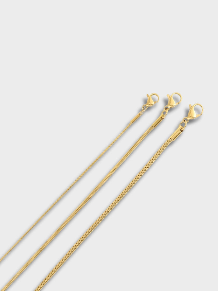 GOLD SNAKE CHAIN NECKLACES SET OF THREE FOR ELEGANT LAYERING