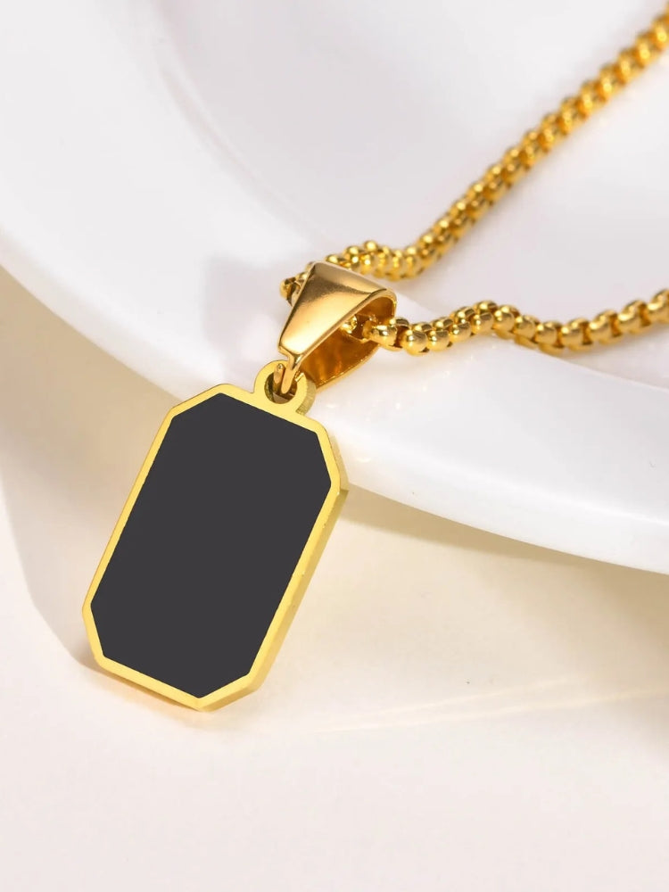 GOLD-TONE NECKLACE WITH BLACK PENDANT STAINLESS STEEL NECKLACE