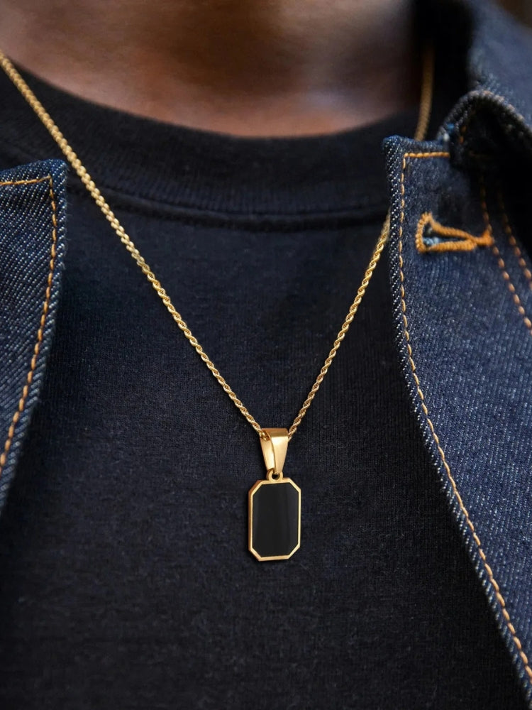 GOLD-TONE NECKLACE WITH BLACK PENDANT STAINLESS STEEL NECKLACE