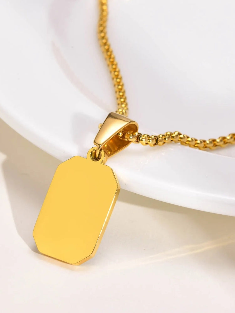 GOLD-TONE NECKLACE WITH BLACK PENDANT STAINLESS STEEL NECKLACE