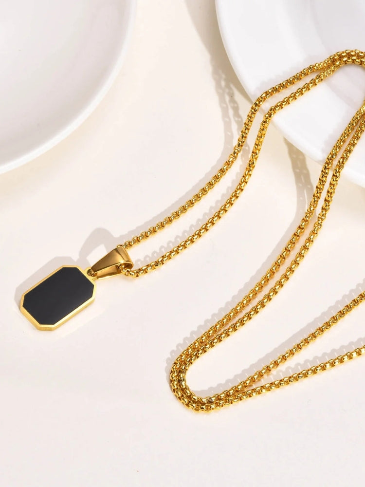 GOLD-TONE NECKLACE WITH BLACK PENDANT STAINLESS STEEL NECKLACE