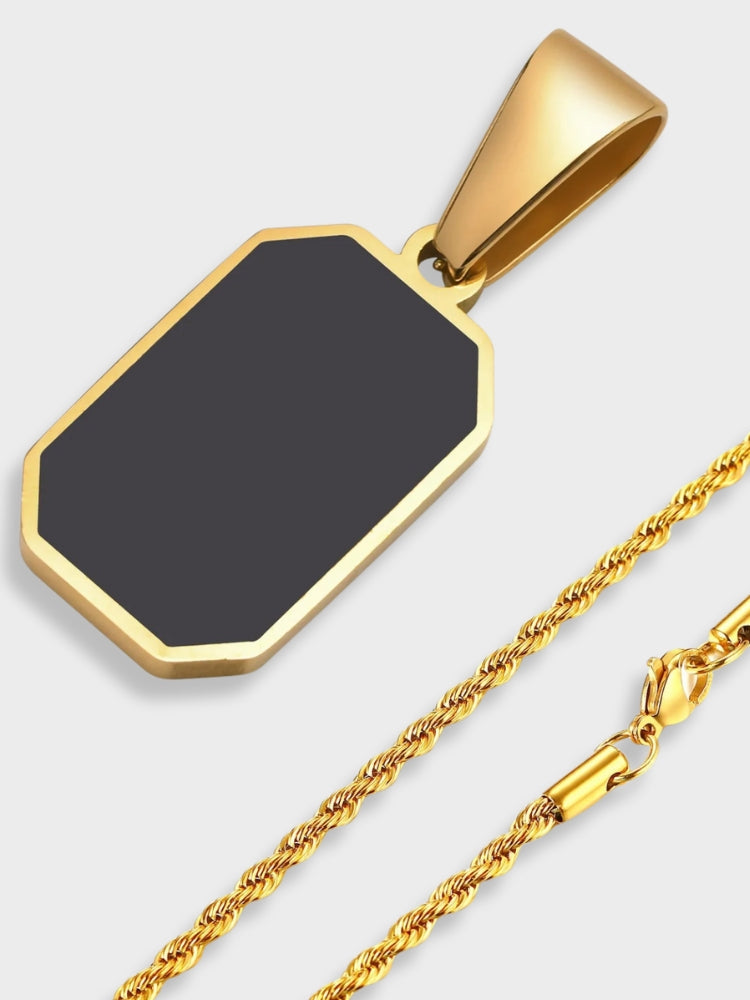 GOLD-TONE NECKLACE WITH BLACK PENDANT STAINLESS STEEL NECKLACE