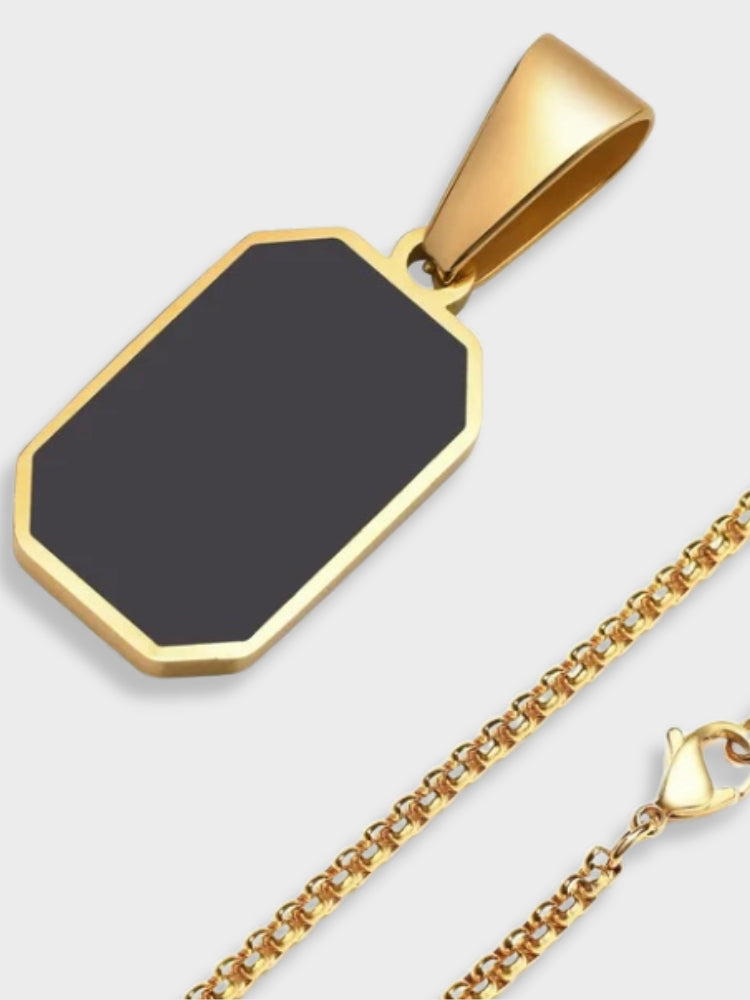 GOLD-TONE NECKLACE WITH BLACK PENDANT STAINLESS STEEL NECKLACE
