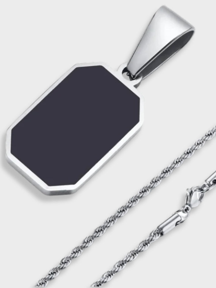 GOLD-TONE NECKLACE WITH BLACK PENDANT STAINLESS STEEL NECKLACE