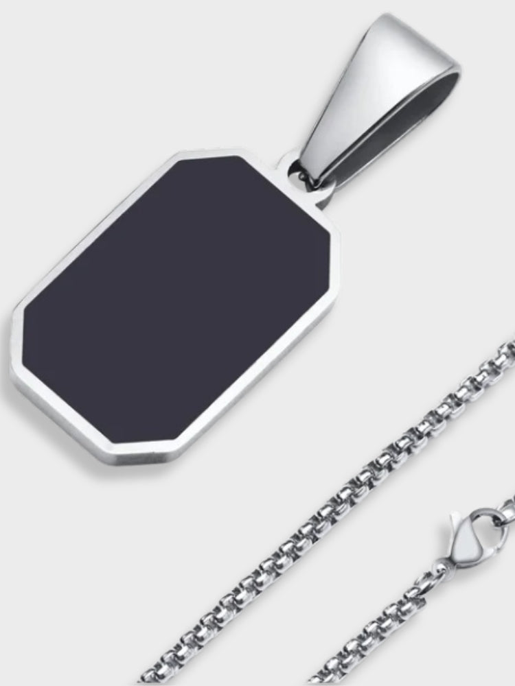 GOLD-TONE NECKLACE WITH BLACK PENDANT STAINLESS STEEL NECKLACE