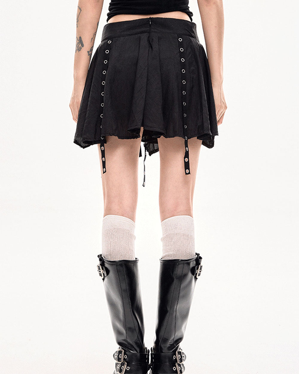 GOTHIC MINI SKIRT BLACK EYELET BELT LAYERED MINI