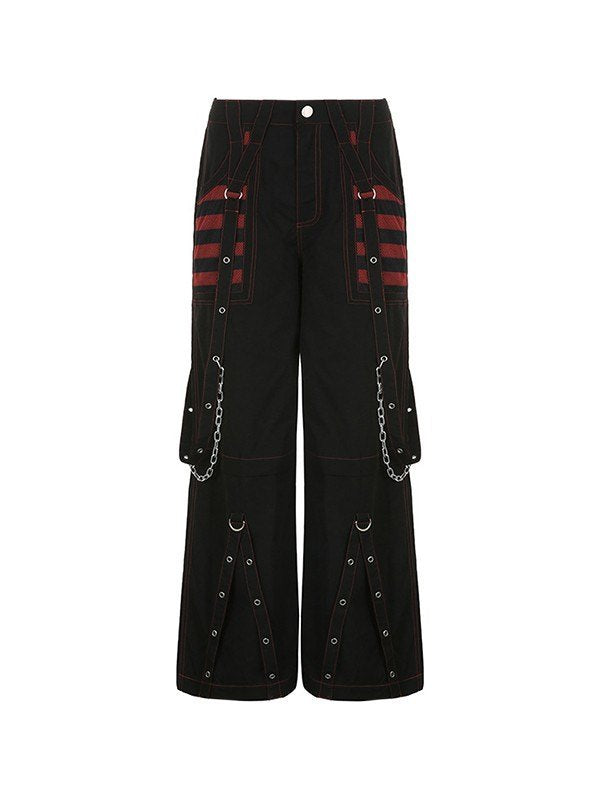 GOTHIC PANTS WITH EYELET STRAP IN BLACK AND PINK PUNK EYELET STRAP