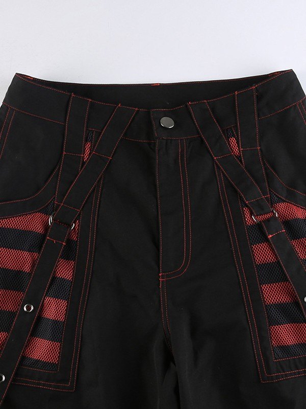 GOTHIC PANTS WITH EYELET STRAP IN BLACK AND PINK PUNK EYELET STRAP