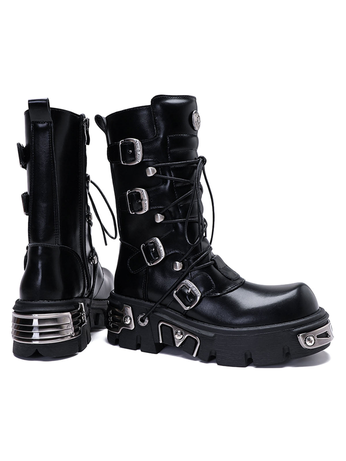 GOTHIC PLATFORM BOOTS WITH ROUND TOE RUBBER OUTSOLE