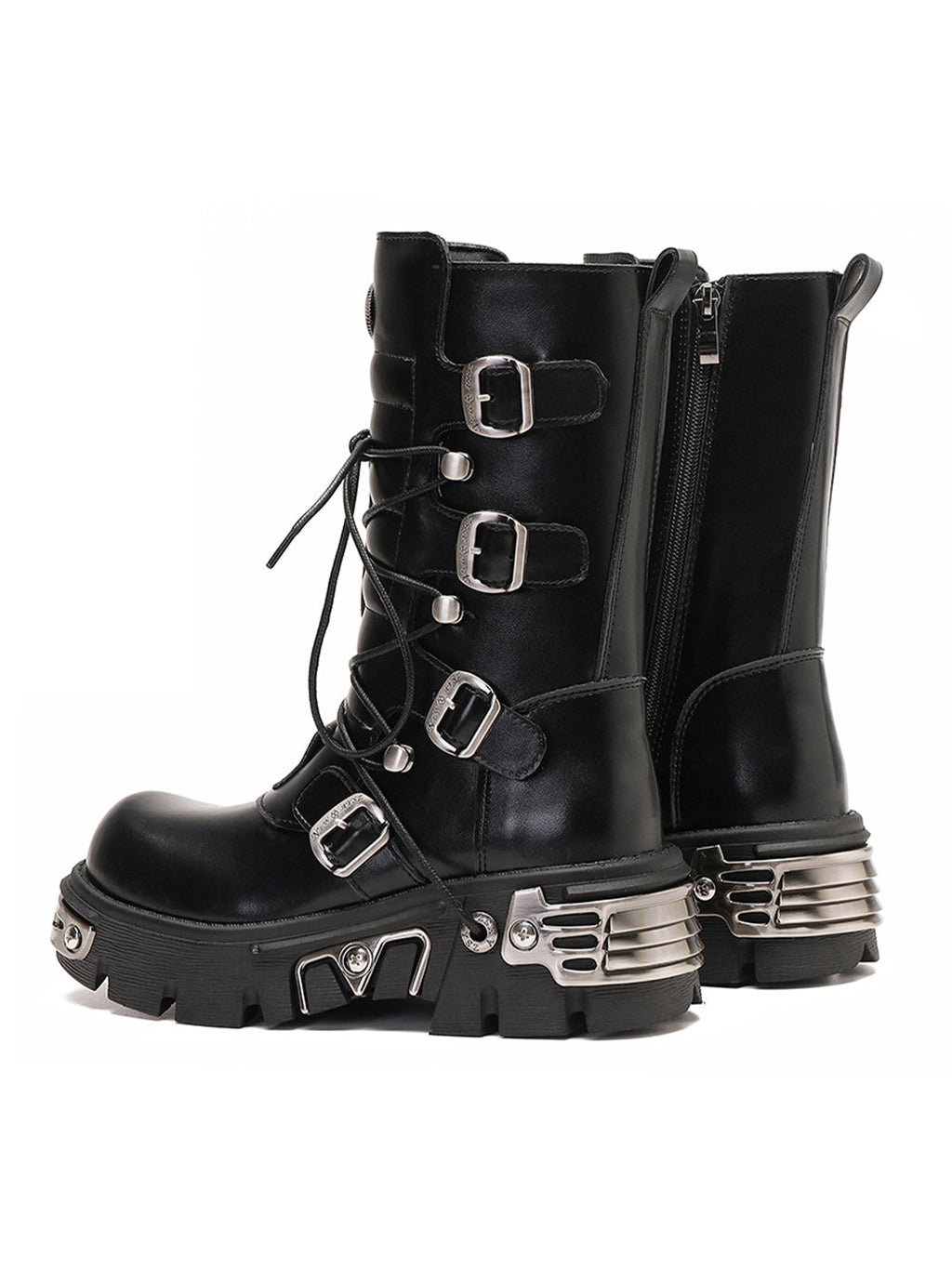 GOTHIC PLATFORM BOOTS WITH ROUND TOE RUBBER OUTSOLE