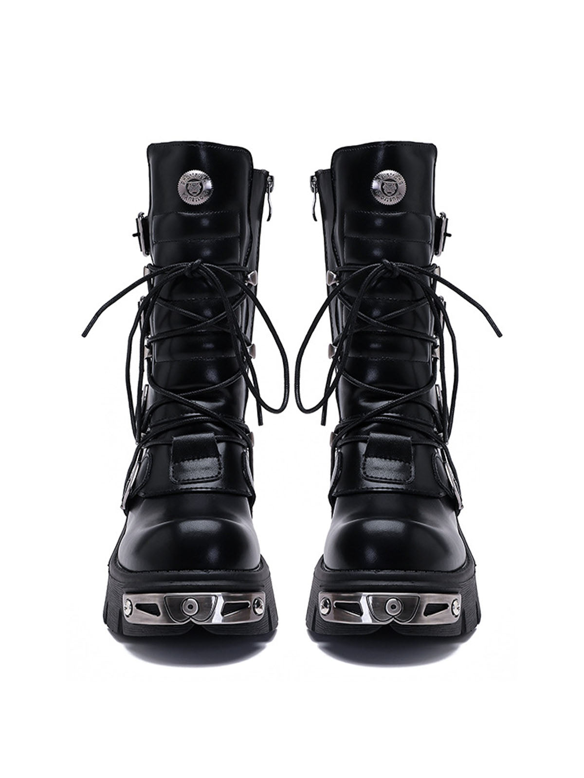 GOTHIC PLATFORM BOOTS WITH ROUND TOE RUBBER OUTSOLE