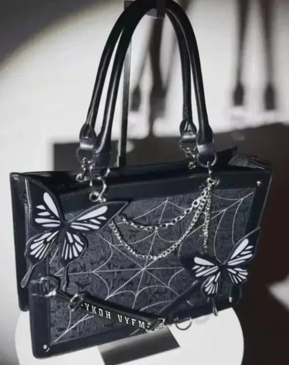 GOTHIC SHOULDER BAG BLACK BUTTERFLY DESIGN GOTHIC SHOULDER BAG
