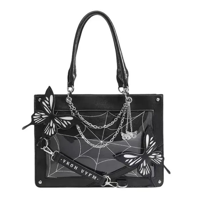 GOTHIC SHOULDER BAG BLACK BUTTERFLY DESIGN GOTHIC SHOULDER BAG