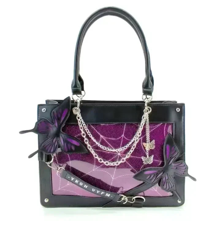 GOTHIC SHOULDER BAG BLACK BUTTERFLY DESIGN GOTHIC SHOULDER BAG