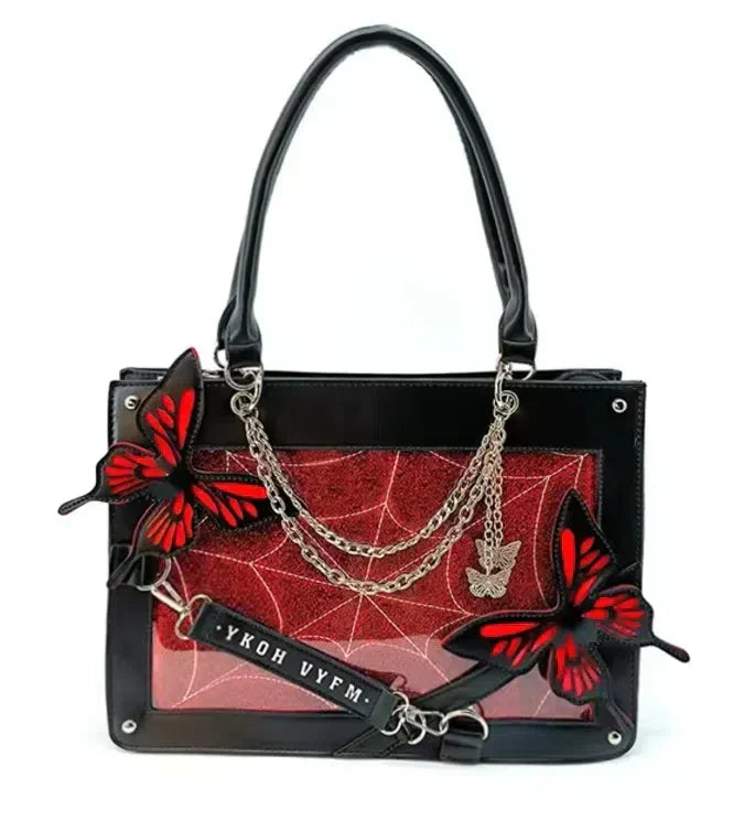 GOTHIC SHOULDER BAG BLACK BUTTERFLY DESIGN GOTHIC SHOULDER BAG