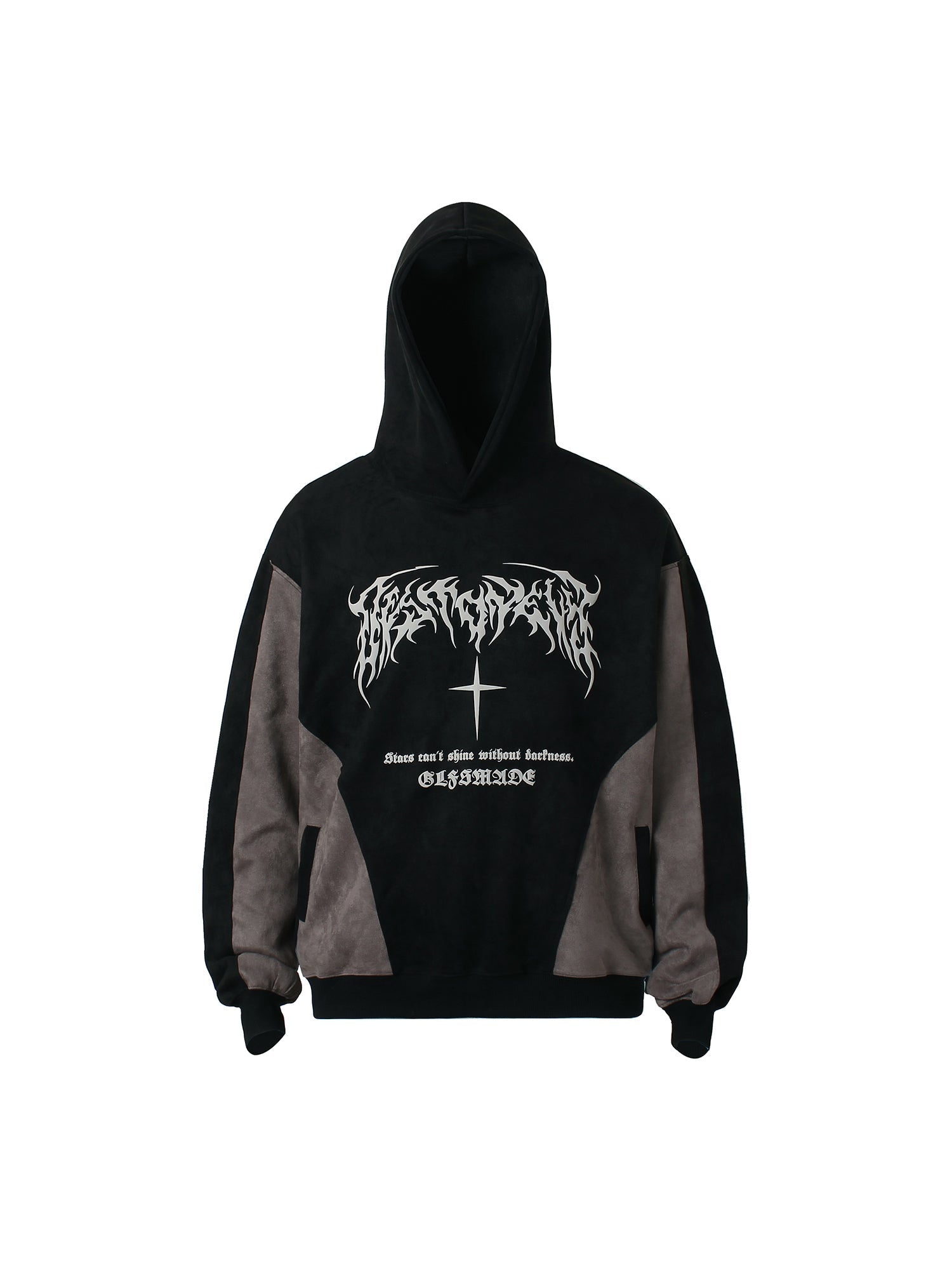 GRAPHIC HOODIE - BLACK AND GRAY HOODED LONG SLEEVE PULLOVER