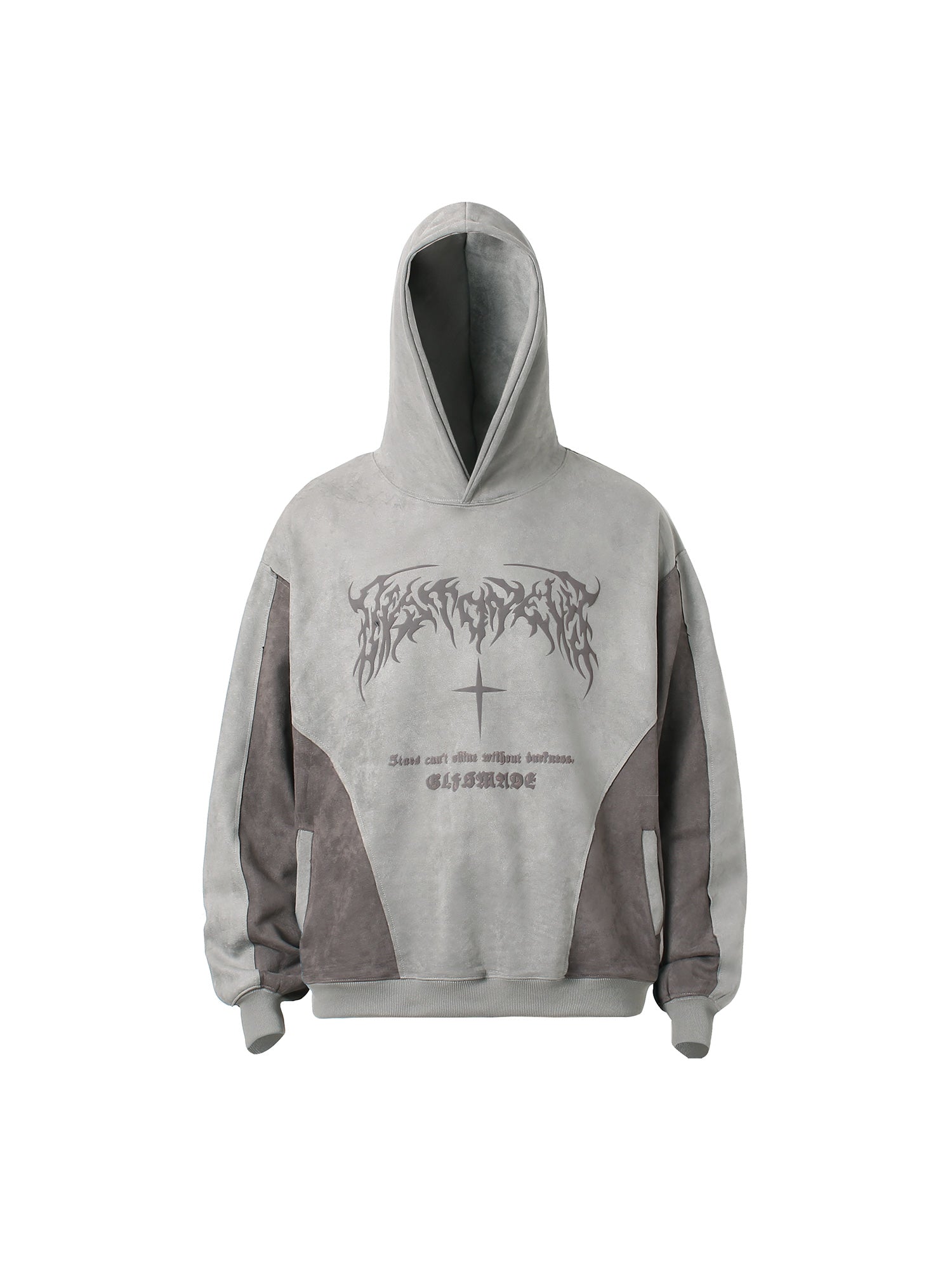 GRAPHIC HOODIE - BLACK AND GRAY HOODED LONG SLEEVE PULLOVER
