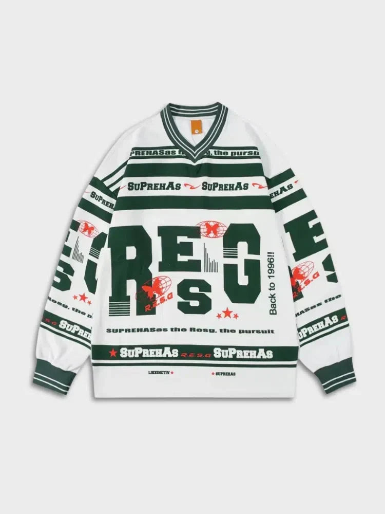 GRAPHIC LONG SLEEVE SHIRT IN WHITE AND GREEN FOR STREETWEAR STYLE