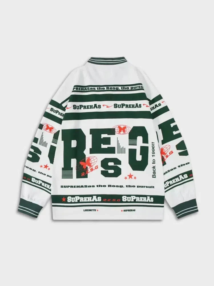 GRAPHIC LONG SLEEVE SHIRT IN WHITE AND GREEN FOR STREETWEAR STYLE