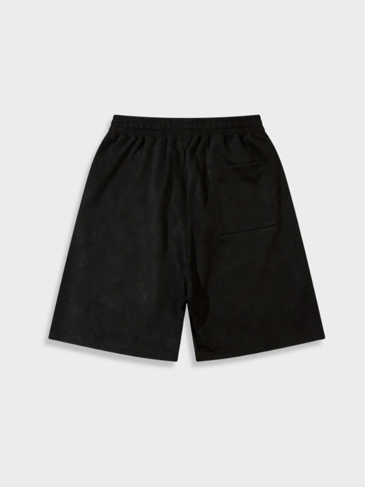 GRAPHIC-PRINT BLACK STREETWEAR SHORTS FOR TRENDY CASUAL WEAR