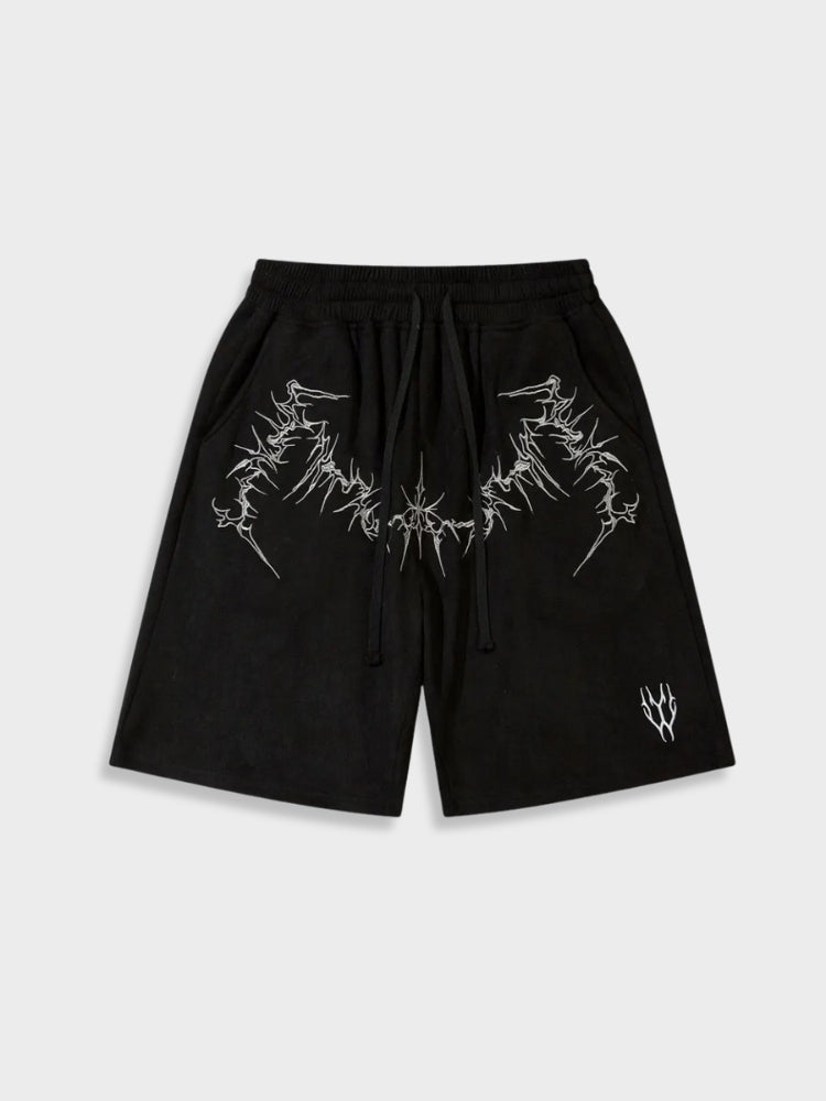 GRAPHIC-PRINT BLACK STREETWEAR SHORTS FOR TRENDY CASUAL WEAR