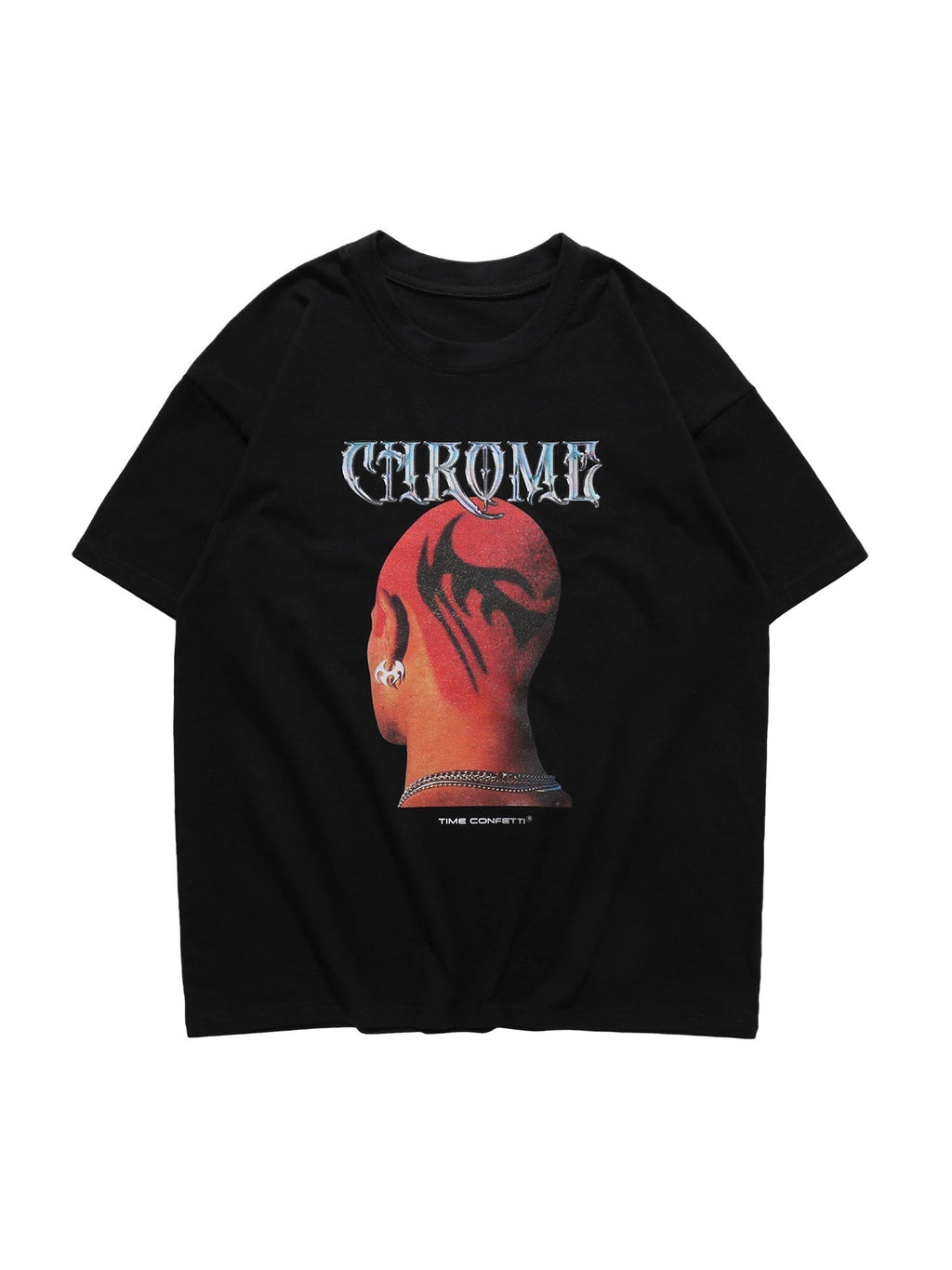 GRAPHIC PRINT BLACK T-SHIRT WITH HEAD PRINT FOR HIP HOP STYLE