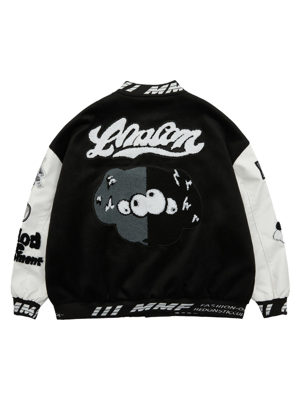 GRAPHIC-PRINT VARSITY JACKET WITH BASEBALL COLLAR AND LONG SLEEVE DESIGN