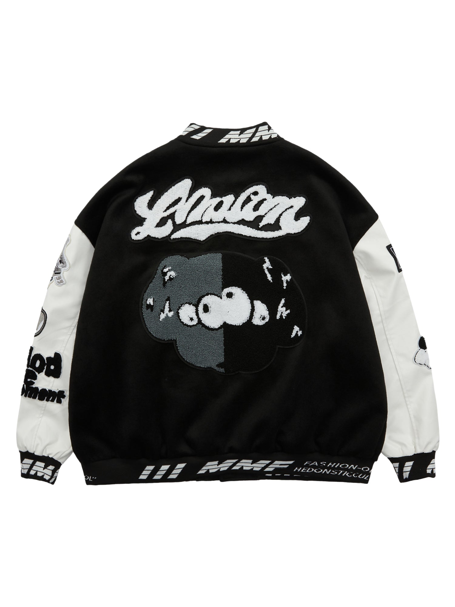 GRAPHIC-PRINT VARSITY JACKET WITH BASEBALL COLLAR AND LONG SLEEVE DESIGN