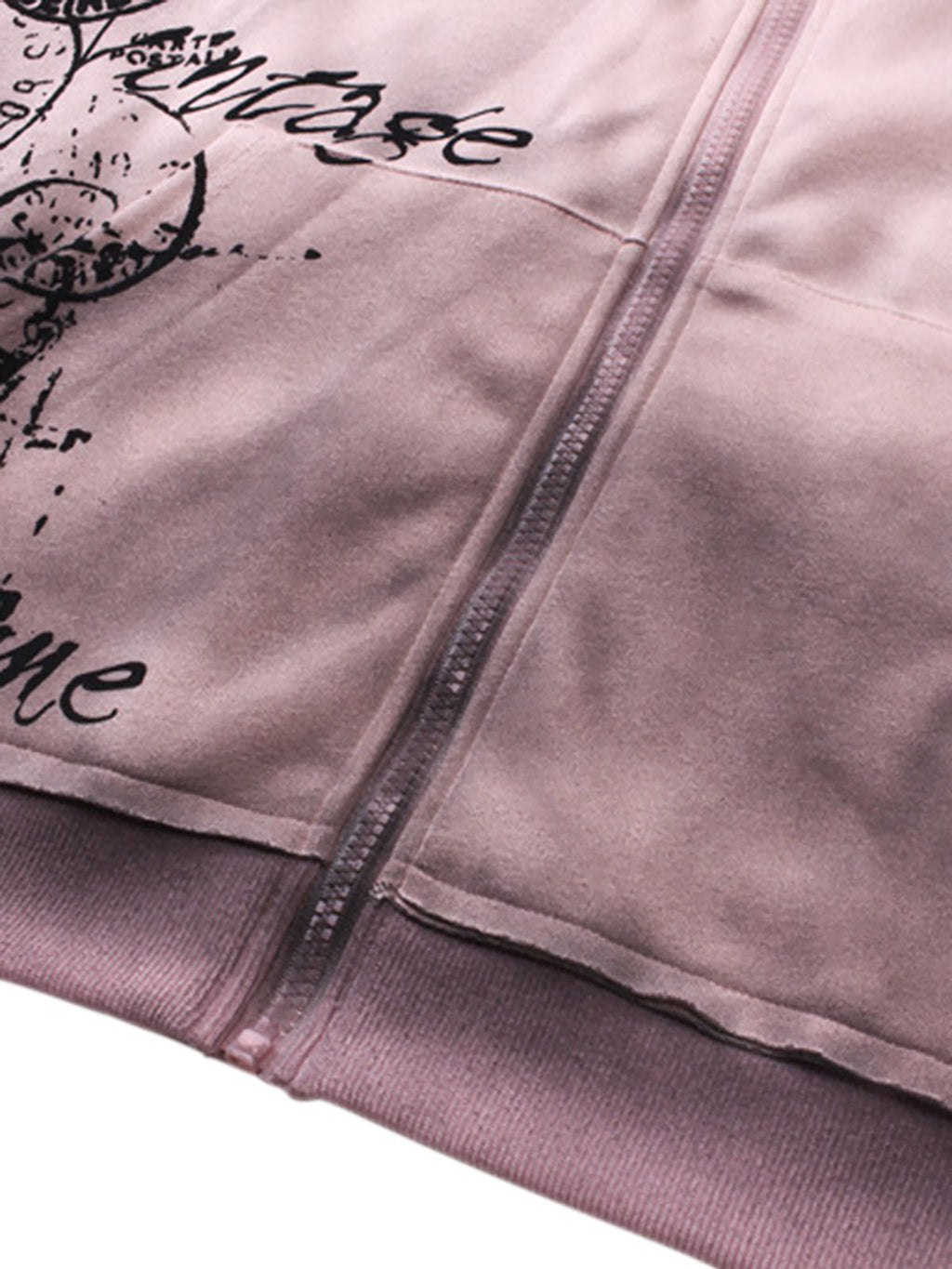 GRAPHIC-PRINT ZIP-UP HOODIE WITH WASTELAND STYLE DISTRESSED DESIGN