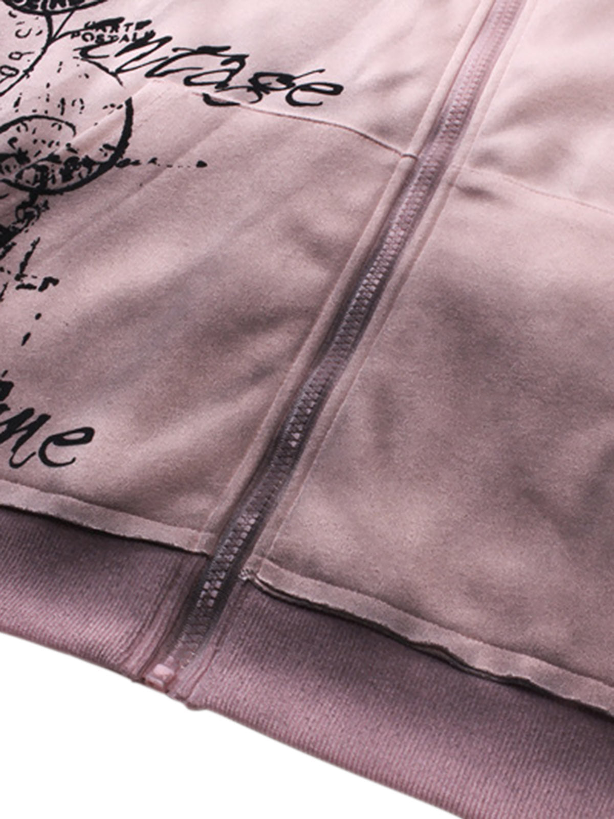 GRAPHIC-PRINT ZIP-UP HOODIE WITH WASTELAND STYLE DISTRESSED DESIGN