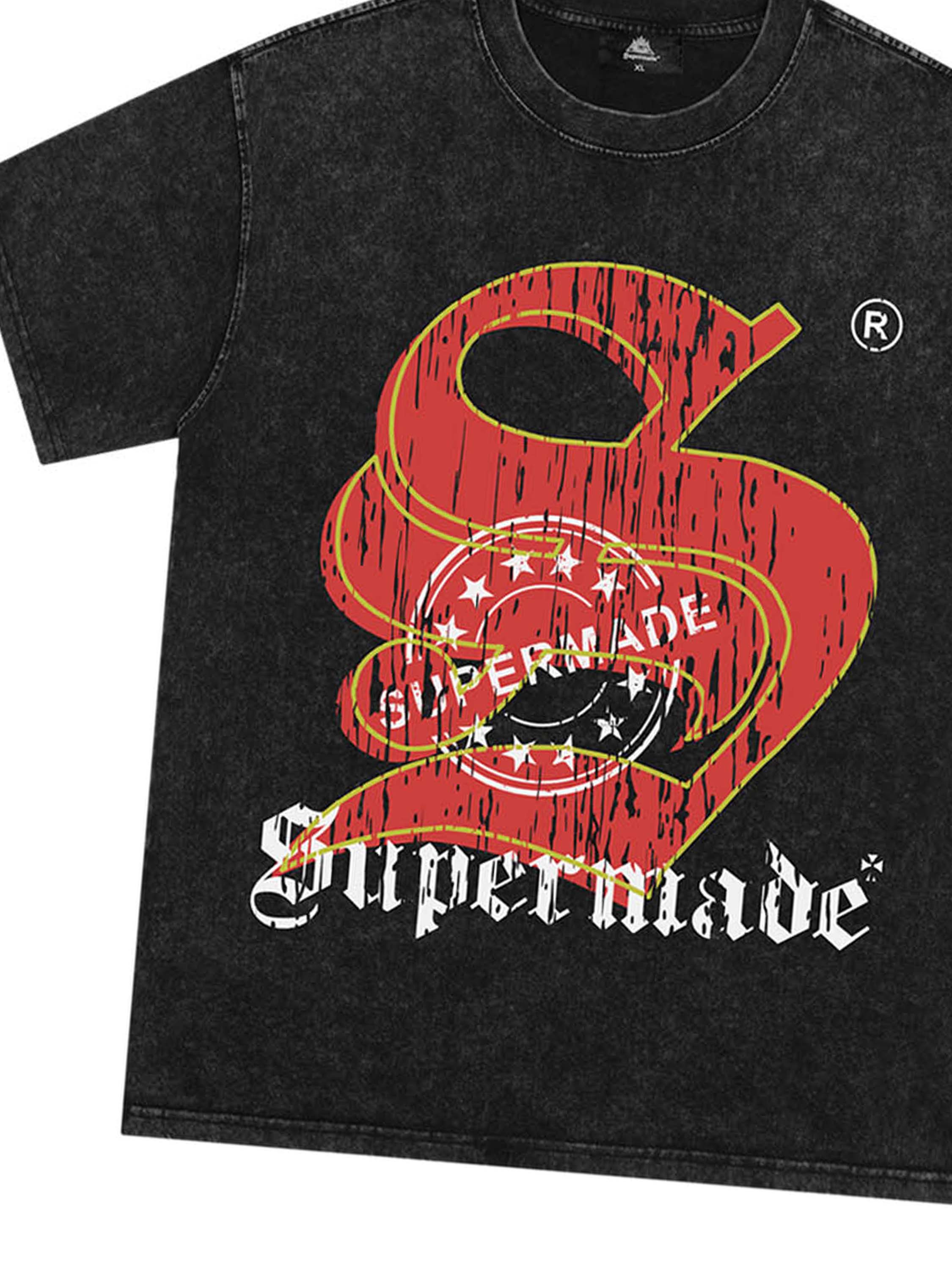 GRAPHIC T-SHIRT BLACK DISTRESSED STAMPED DESIGN